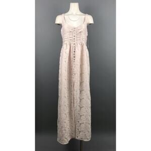 Free People Fresh As A Daisy Lace Floral Maxi Dress 6 Light Pink Front Slit NEW